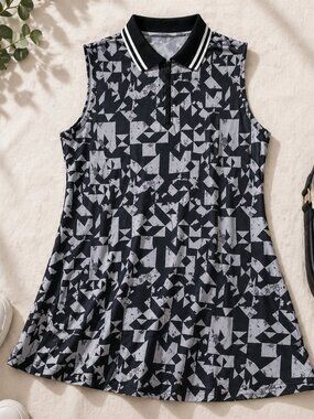Reebok Sleeveless Golf Dress Black White Geometric Athletic Sz 12
